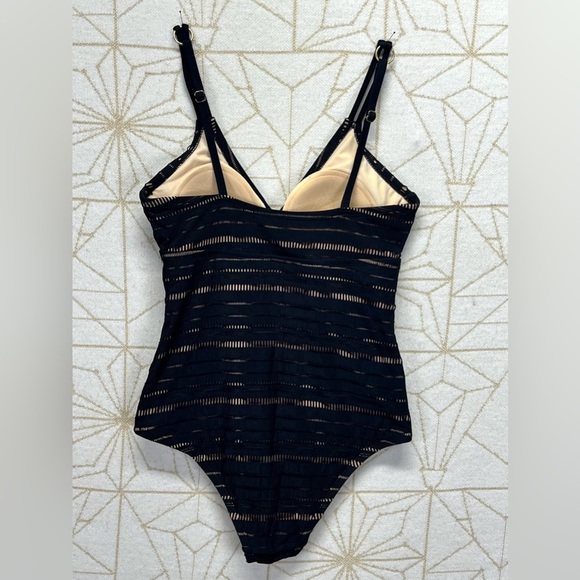 KONA SOL Black striped laser cut one piece swimsuit size M - Picture 12 of 13